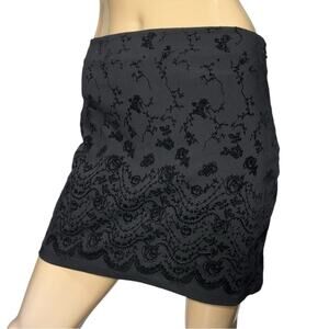 Follies Paris Vintage Women’s Size L Black Flocked Velvet Floral Mini Skirt